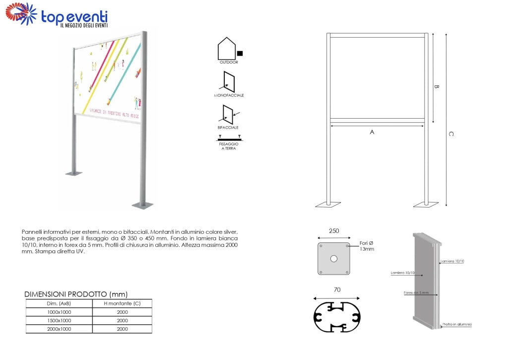 Pannello informativo per esterni con Stampa BIFACCIALE - 200 x 100