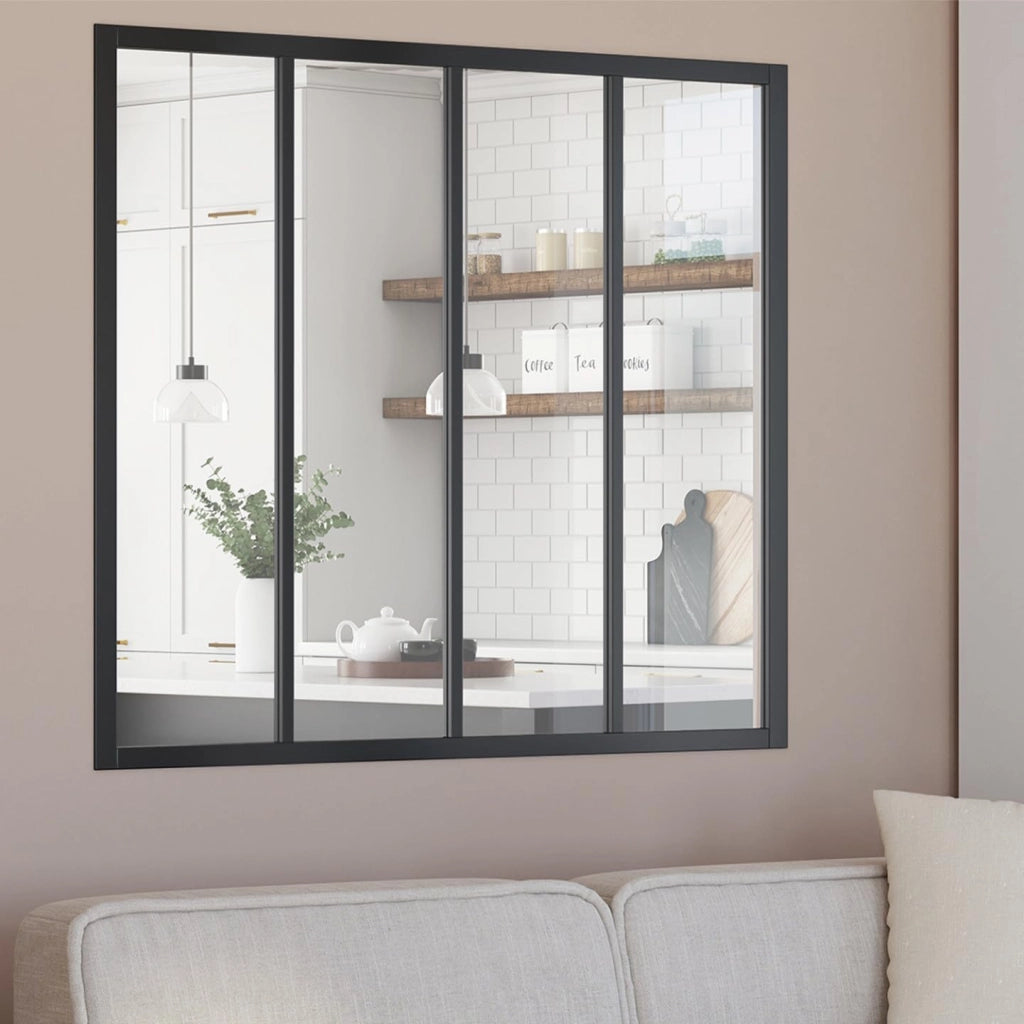 IDMarket - Tetto in Vetro dell'officina a 4 Pannelli L. 116 x H.108 cm in Metallo Nero e Vetro temperato