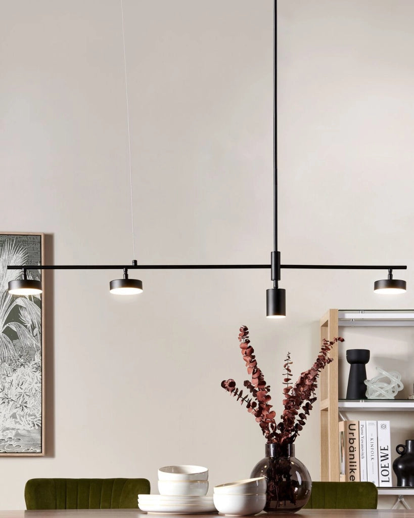 Lampadario LED in metallo nero 69 cm 4 luci binario moderno sala da pranzo soggiorno