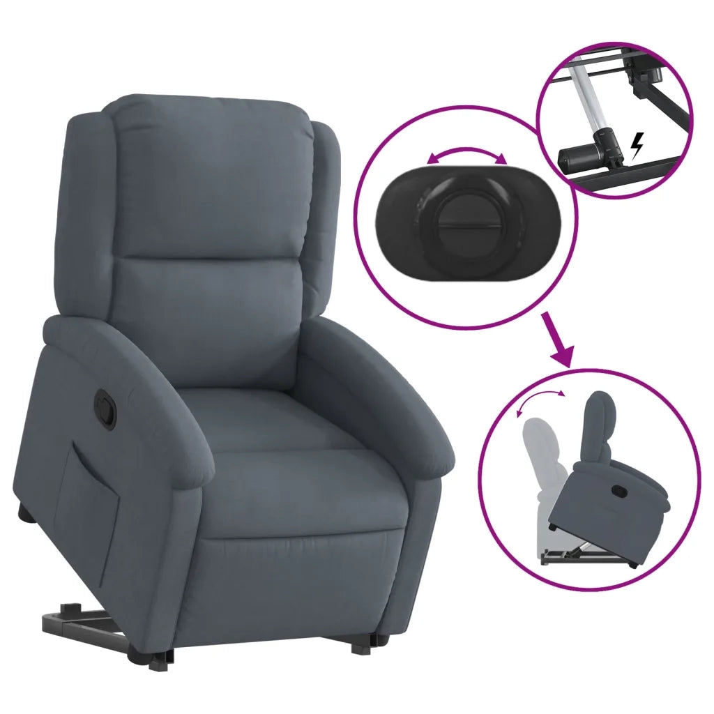 Poltrona | Sedia Relax Alzapersona Reclinabile Grigio Scuro in Velluto