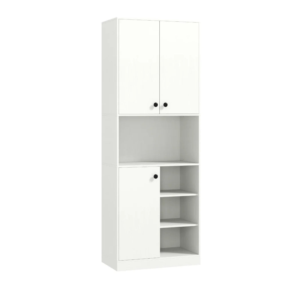 Mobile alto da cucina 60 x 33 x 166 cm con supporto per microonde design moderno in legno bianco 20_0018787
