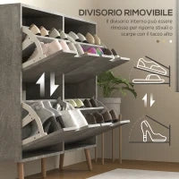 Mobile Scarpiera con 4 Cassetti Ribaltabili a 2 Livelli per 16 Paia, in Legno, 95x26x95 cm, Grigio