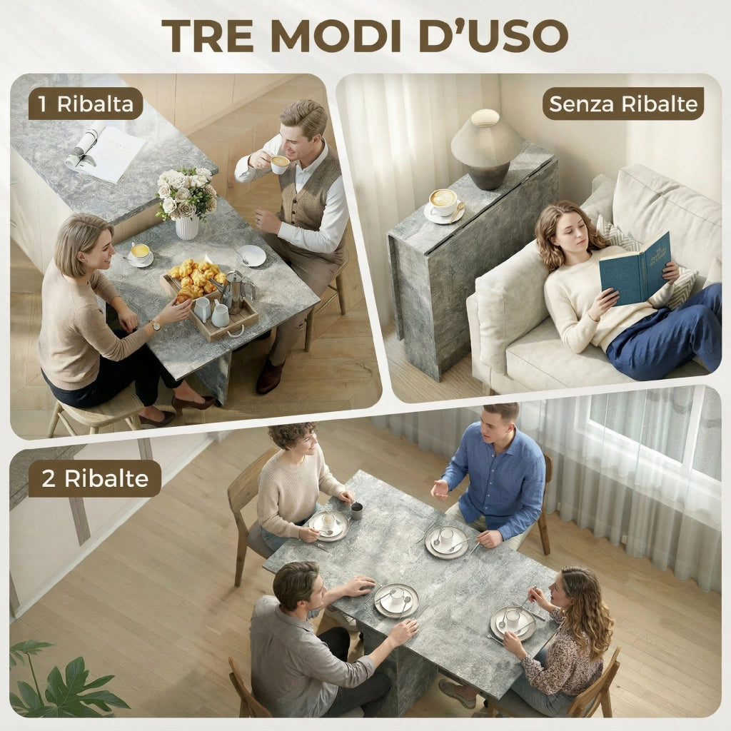 Tavolo da Pranzo Pieghevole Allungabile ¨C Zephmum ¨C Grigio Cemento