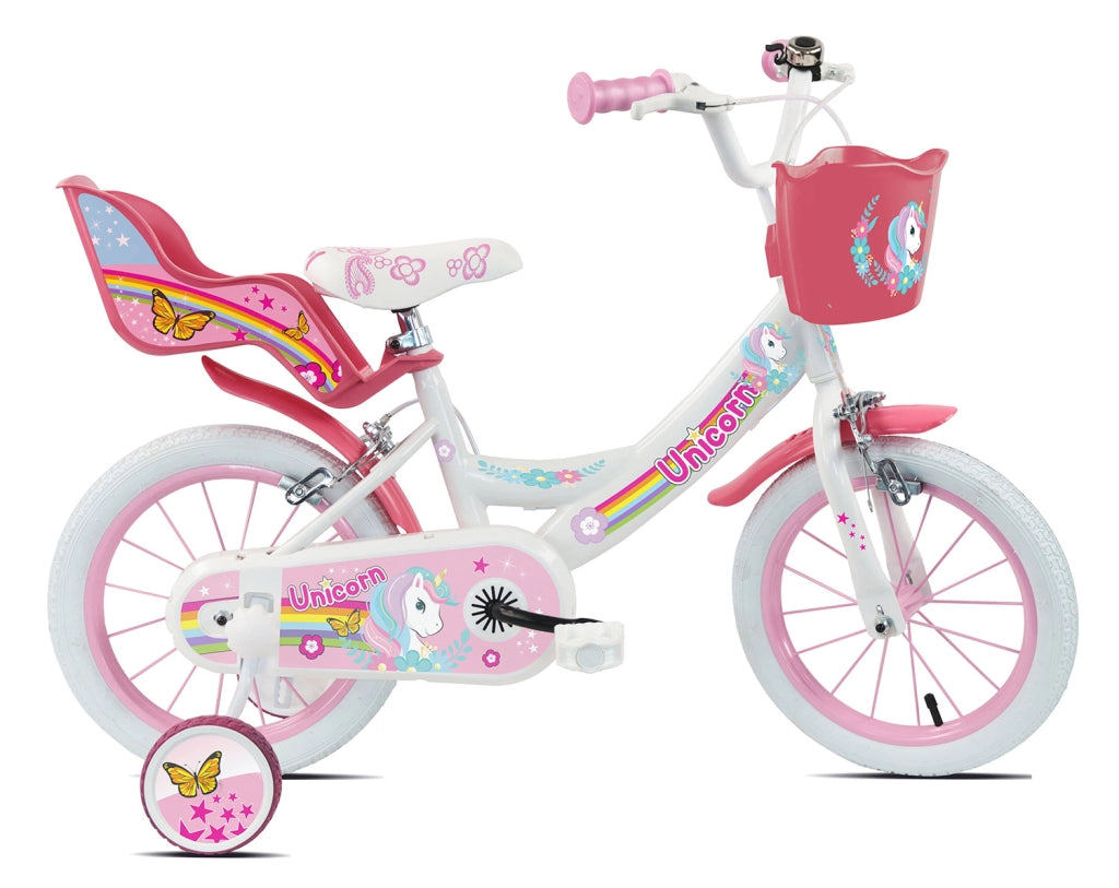Bicicletta per Bambine 16" Unicorn Freni Caliper e Stabilizzatori in Acciaio Hi-Ten Rosa