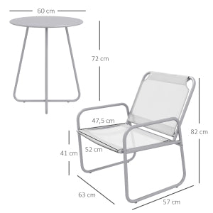 Set Bistrot da Giardino 3 Pezzi con Tavolo e 2 Sedie ¨C Xylo ¨C Grigio Chiaro, Metallo e Mesh