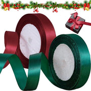 Set di Lint per Cadeau da 2 Rolli - 20 mm x 22 cm - Rosso Scuro/Verde - Lint Satinato - Lint Decorativo per Natale - Per Regali