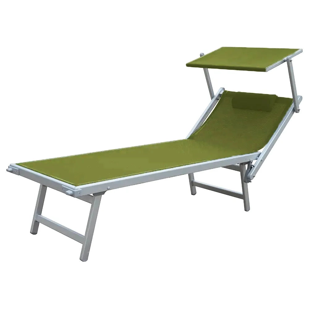 Tempo Style - Lettino Prendisole Verde Pastello  con Parasole e telaio bianco