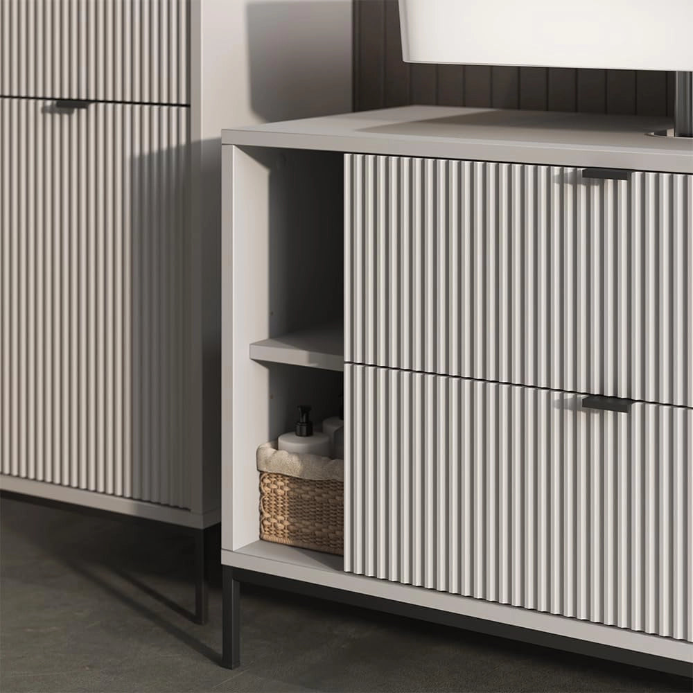 Set di mobili da bagno Eliza, Grigio, 100 cm, composto da mobile sottolavabo, specchiera e colonna alta