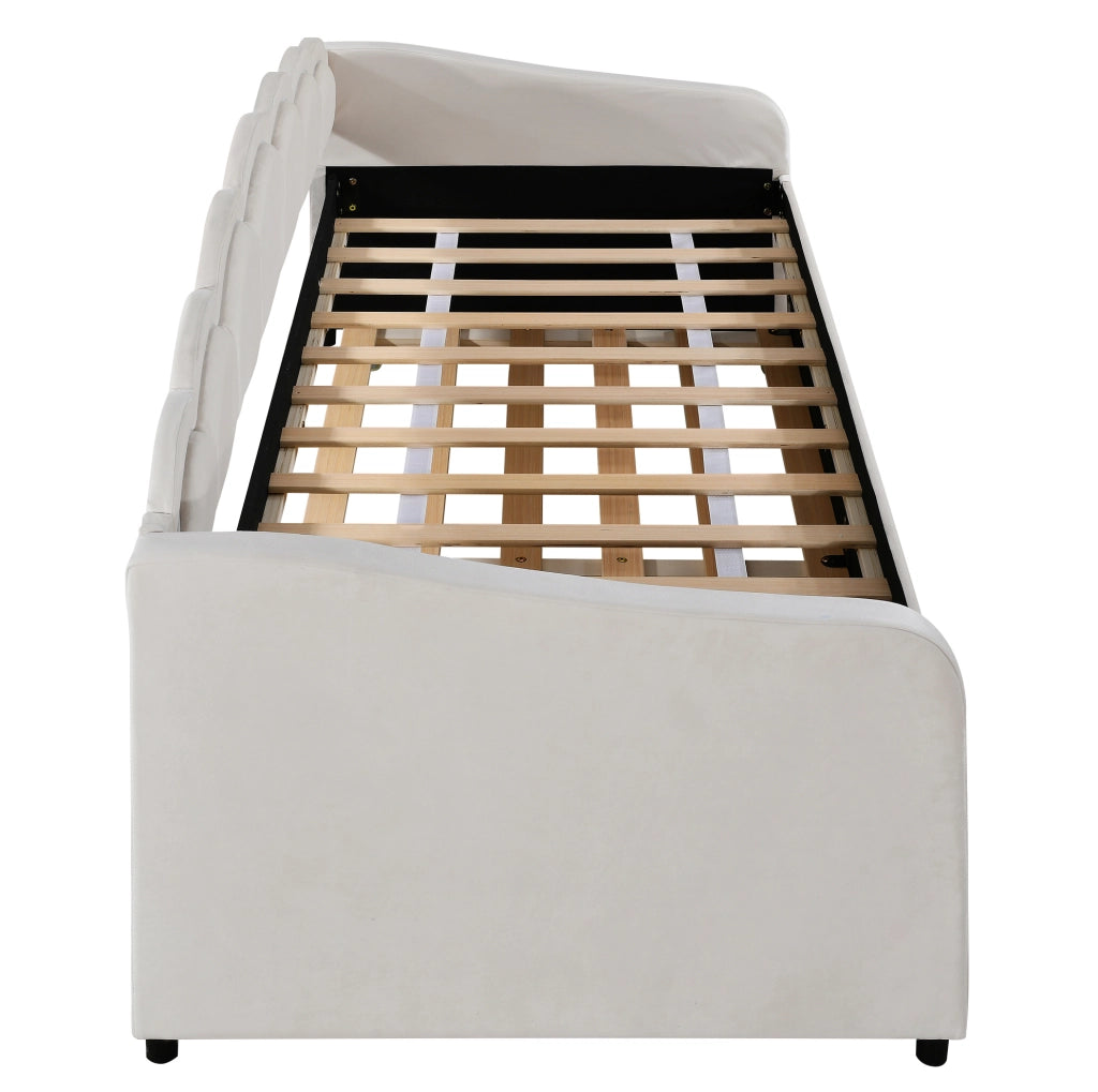 Divano letto 90x200 cm con letto estraibile e luci LED; velluto; beige (Senza materasso)