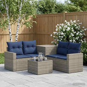 Set di divani 6 pz Grigio e Blu Navy Rattan sintetico e Acciaio 3447407