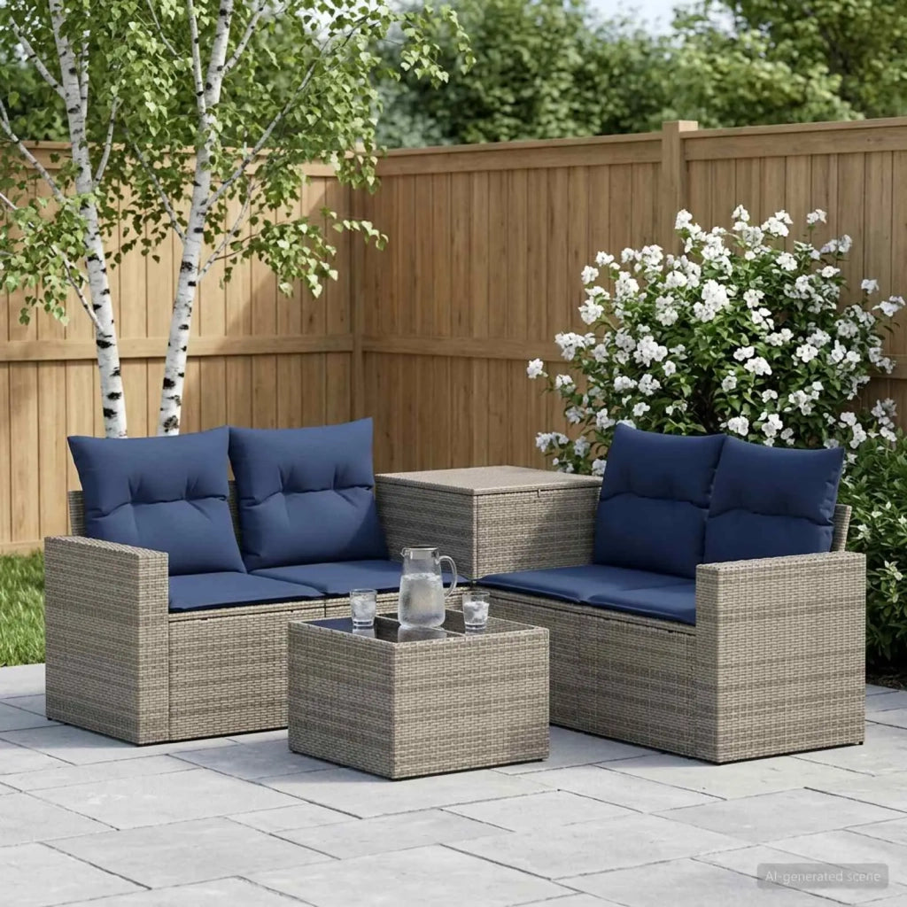 Set di divani 6 pz Grigio e Blu Navy Rattan sintetico e Acciaio 3447407