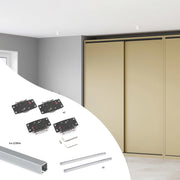 Kit di ferramenta per armadio 2 con porte scorrevoli e chiusura soft Flow2 con binari incassati 2,35 m, pannelli non i..
