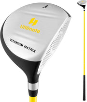 165CC Legno da Fairway Junior #3 per Bambini, Mazza da Golf Individuale per Ragazzi e Ragazze con Asta in Fibra di Vetro e Copritesta, Mano Destra, 34 Pollici, Età 8-10