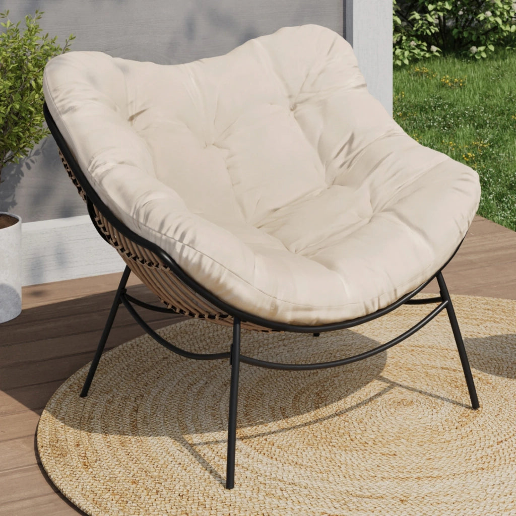 IDMarket - LOA, sdraio da giardino in rattan con cuscino ecrù