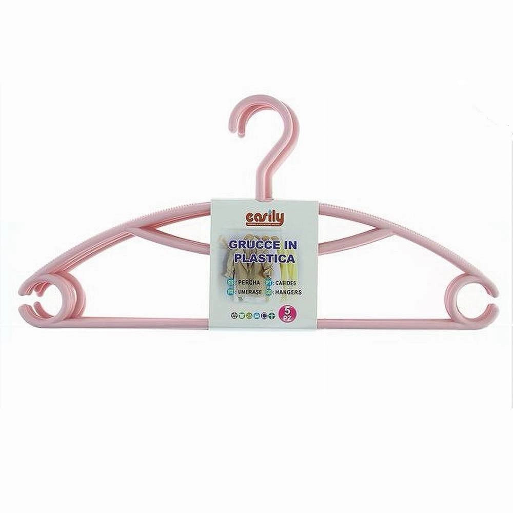 Trade Shop - Set 5 Pz Grucce Stampelle Appendiabiti In Plastica Rosa Vestiti Pantaloni 87687 -