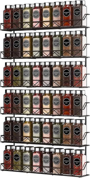 Set di 2 Kruidenrek in Acciaio Cromato per Porta - Organizzatore di Erbe per Piatte - Fissato alla Parete - Per Cucina, Cassetta o Porta di Cucina (Nero)