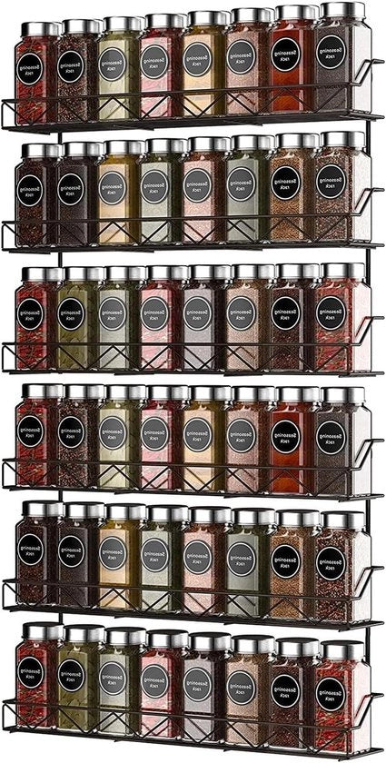 Set di 2 Kruidenrek in Acciaio Cromato per Porta - Organizzatore di Erbe per Piatte - Fissato alla Parete - Per Cucina, Cassetta o Porta di Cucina (Nero)