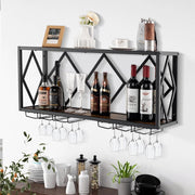Scaffale Per Vino a Parete Con Supporto In Vetro, Scaffale Per Bottiglie a 2 Livelli, Portabottiglie Da Parete In Metallo, Per Bottiglie Di Vino, Industriale, 100 x 25 x 45 cm