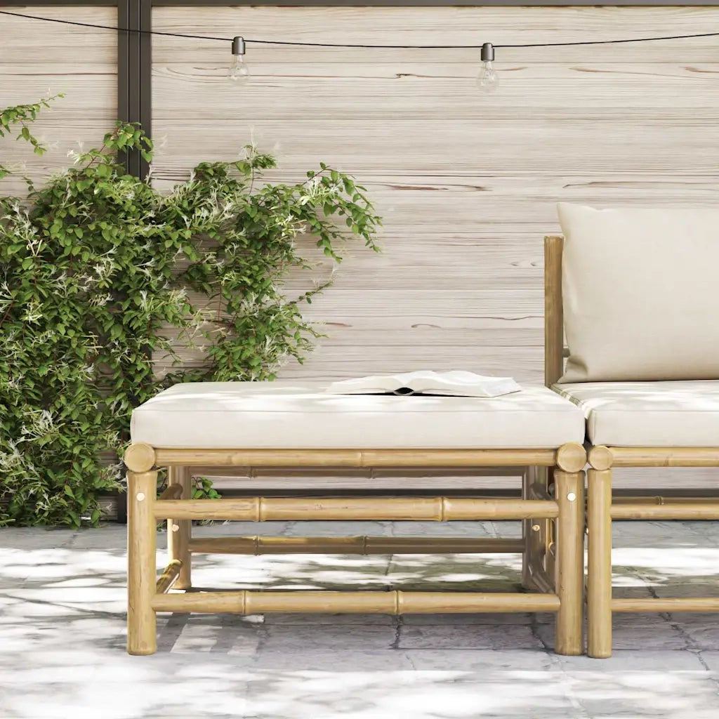 Sedia da giardino-Poggiapiedi da Giardino con Cuscino Bianco Crema in Bamb¨´ 600783
