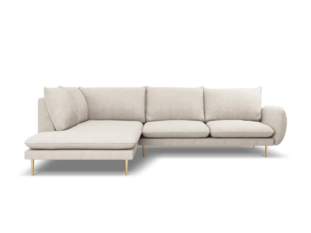 Cosmopolitan Design - Divano angolare sinistro "Vienna" 6 posti in tessuto strutturato beige chiaro 