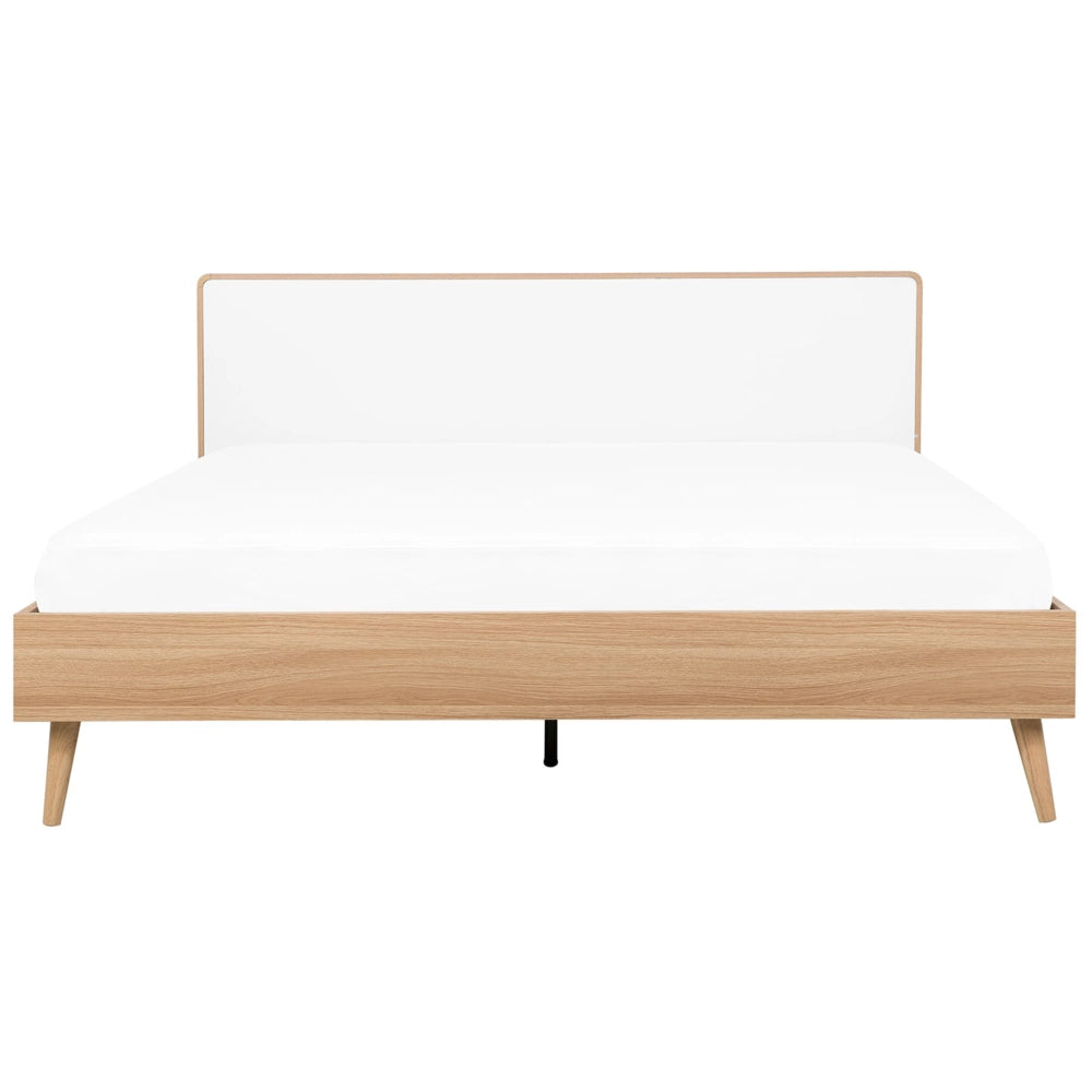 Letto a doghe in legno chiaro e testiera bianca 180 x 200 cm Design scandinavo