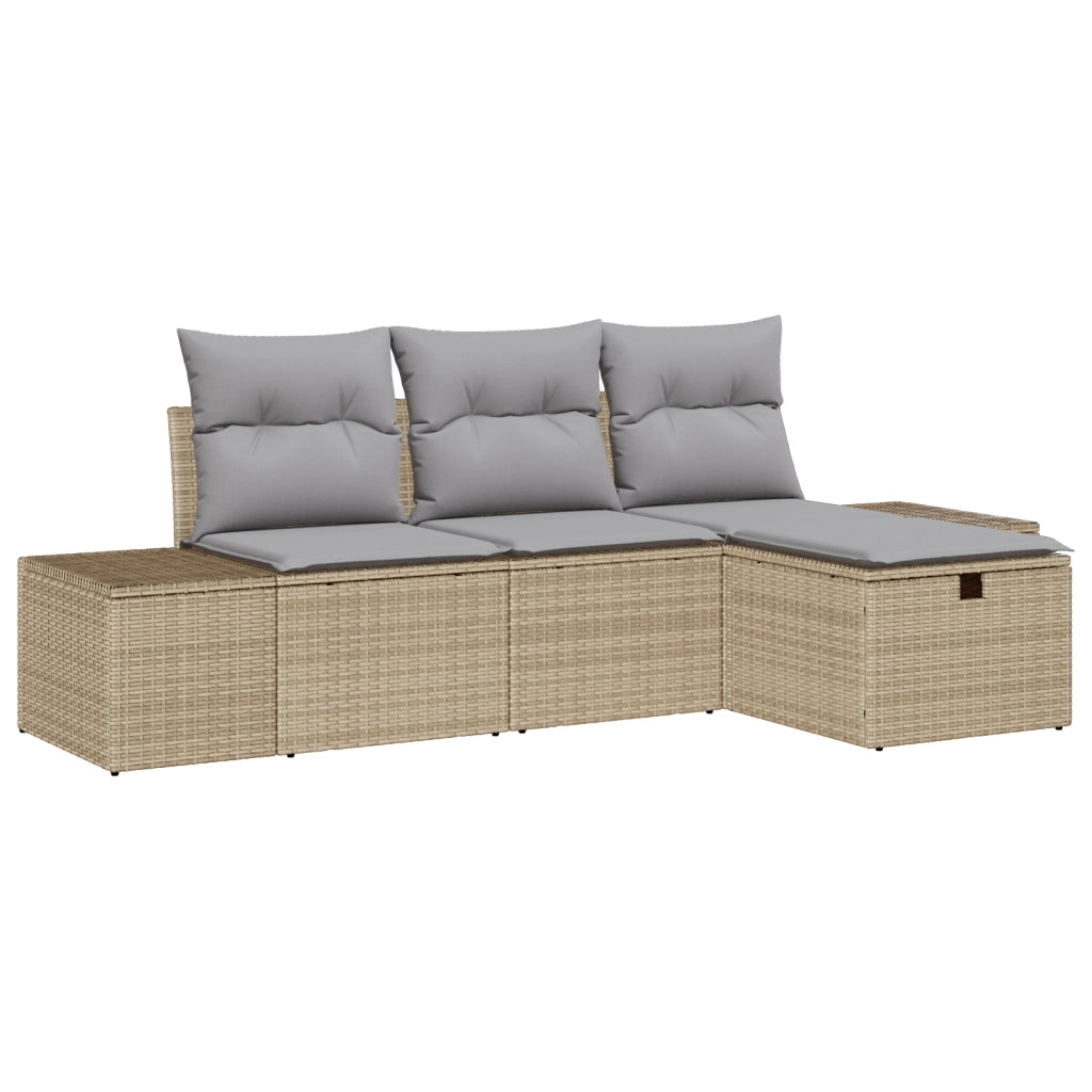 Set Divano da Giardino da 4 Pezzi con Cuscini Beige Rattan Polietilene