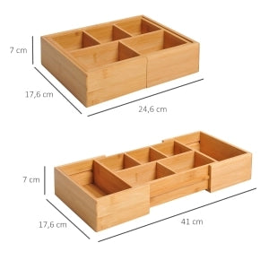 ORGANIZER ESTRAIBILE PER CASSETTO 24,6x17,6x7 cm Bambù Naturale 5/7 scomparti