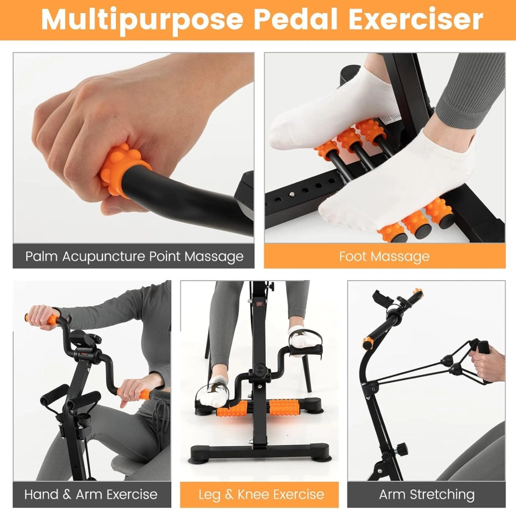 Cyclette Multifunzionale per Anziani, Cyclette a Pedali per Braccia e Gambe con Massaggio, Altezza e Livelli di Resistenza Regolabili, Cyclette con Display LCD per 1-2 Persone