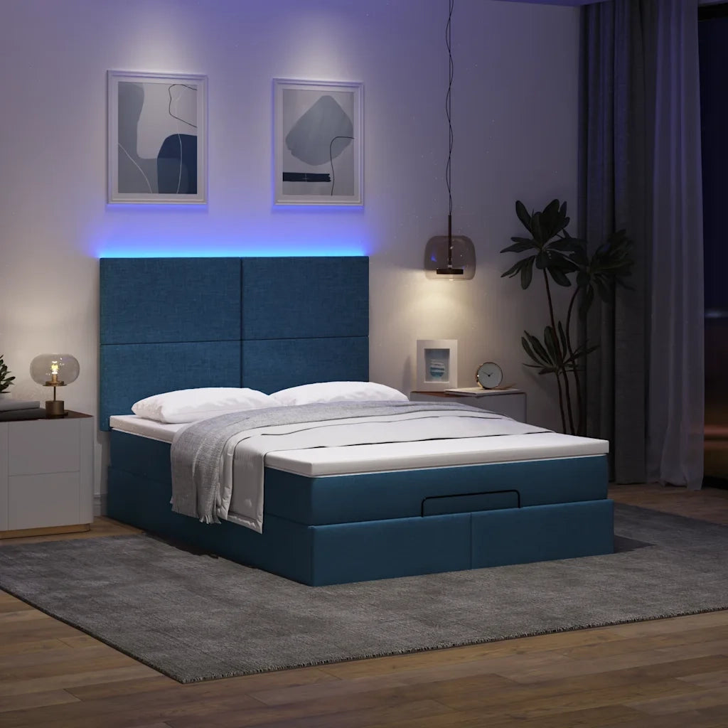 Struttura Letto Pouf con Materasso Blu 140x190 cm in Tessuto 3313926