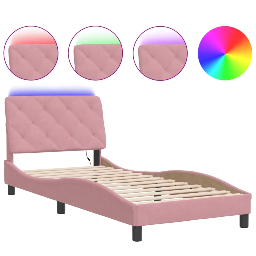 Giroletto con LED senza Materasso-Struttura Letto Rosa 90x200 cm in Velluto