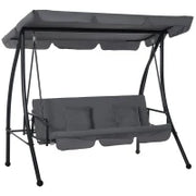 Dondolo da Giardino  a 3 Posti Convertibile in Letto con Tetto Regolabile, Materasso Incluso, Metallo e Poliestere, 2L x 1,25l x 1,7H m, Grigio Scuro