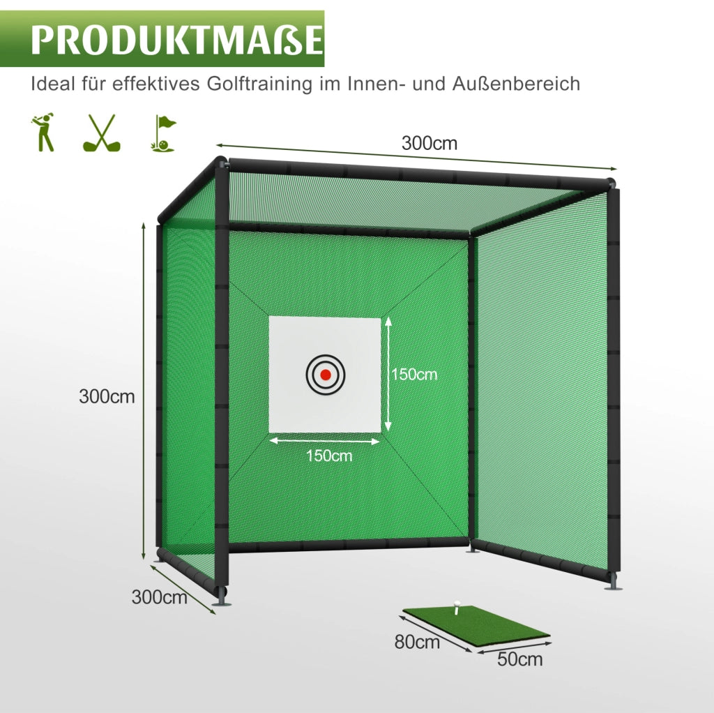 Rete da pratica golf 300 x 300 x 300 cm con accessori