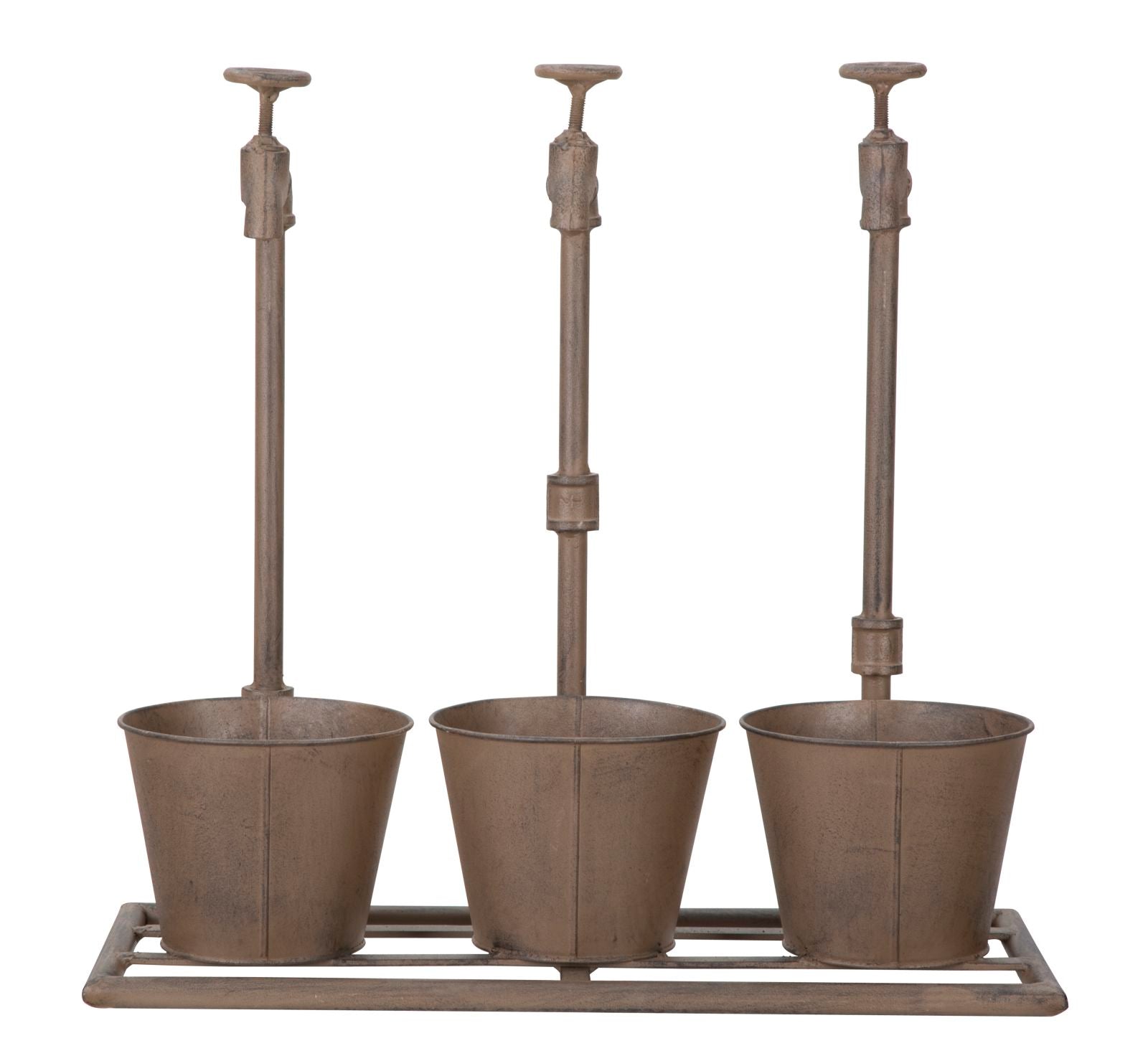 Vasetto Industry Triplo 49x19x48 cm in Ferro Marrone