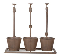 Vasetto Industry Triplo 49x19x48 cm in Ferro Marrone