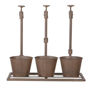 Vasetto Industry Triplo 49x19x48 cm in Ferro Marrone