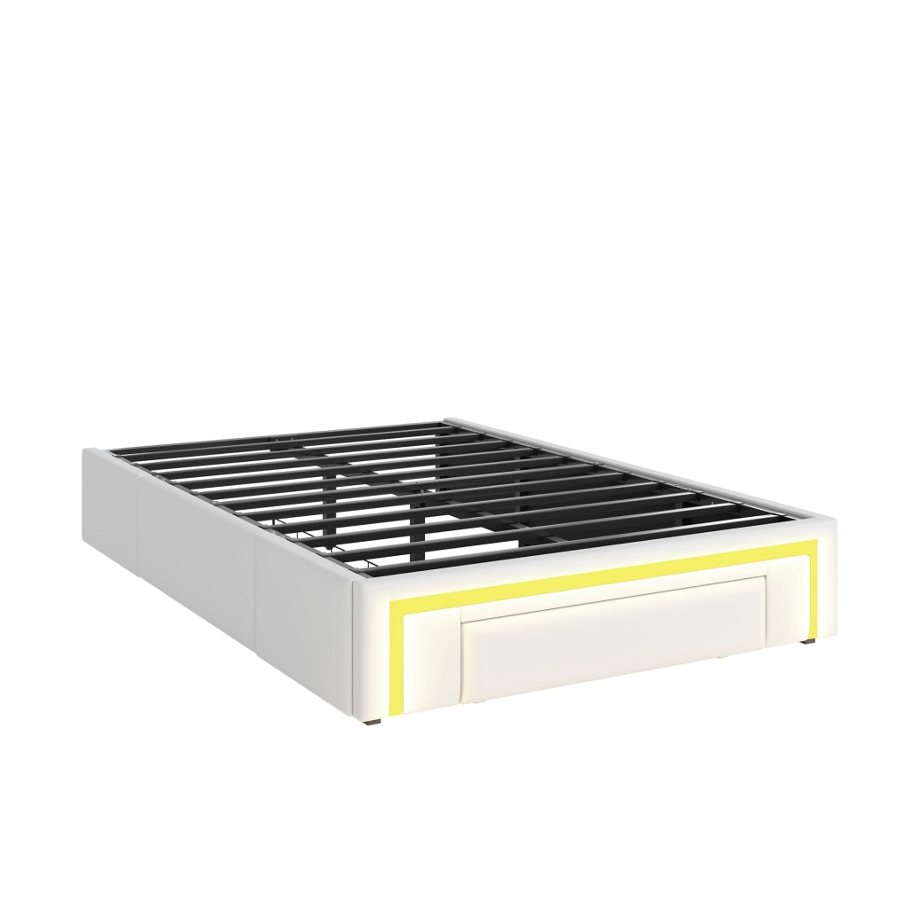 Letto singolo 90x200 cm con cassetti, LED RGB e rivestimento PU