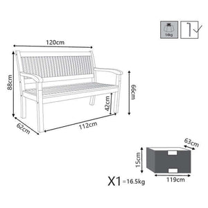 Panca a due posti in legno massiccio 120x62x88h cm