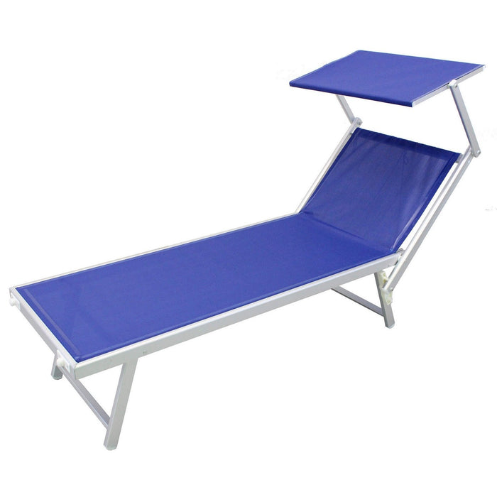 Lettino regolabile con tettuccio parasole Blu Scuro in alluminio mod. Bari