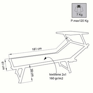 Lettino regolabile con tettuccio parasole Blu Scuro in alluminio mod. Bari