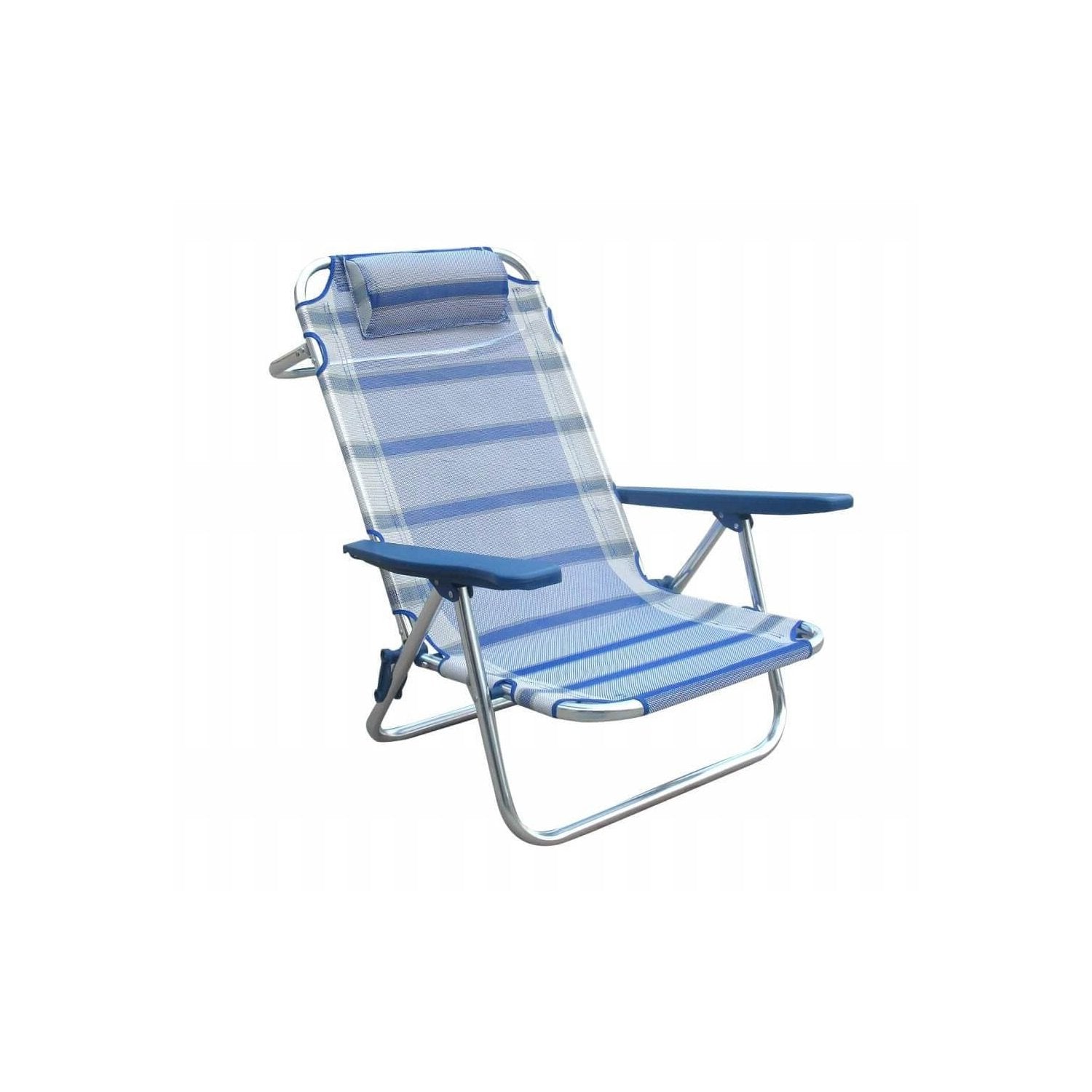 Spiaggina con braccioli pieghevole regolabile a righe blu in alluminio