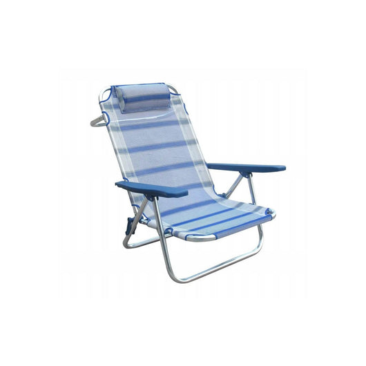 Spiaggina con braccioli pieghevole regolabile a righe blu in alluminio