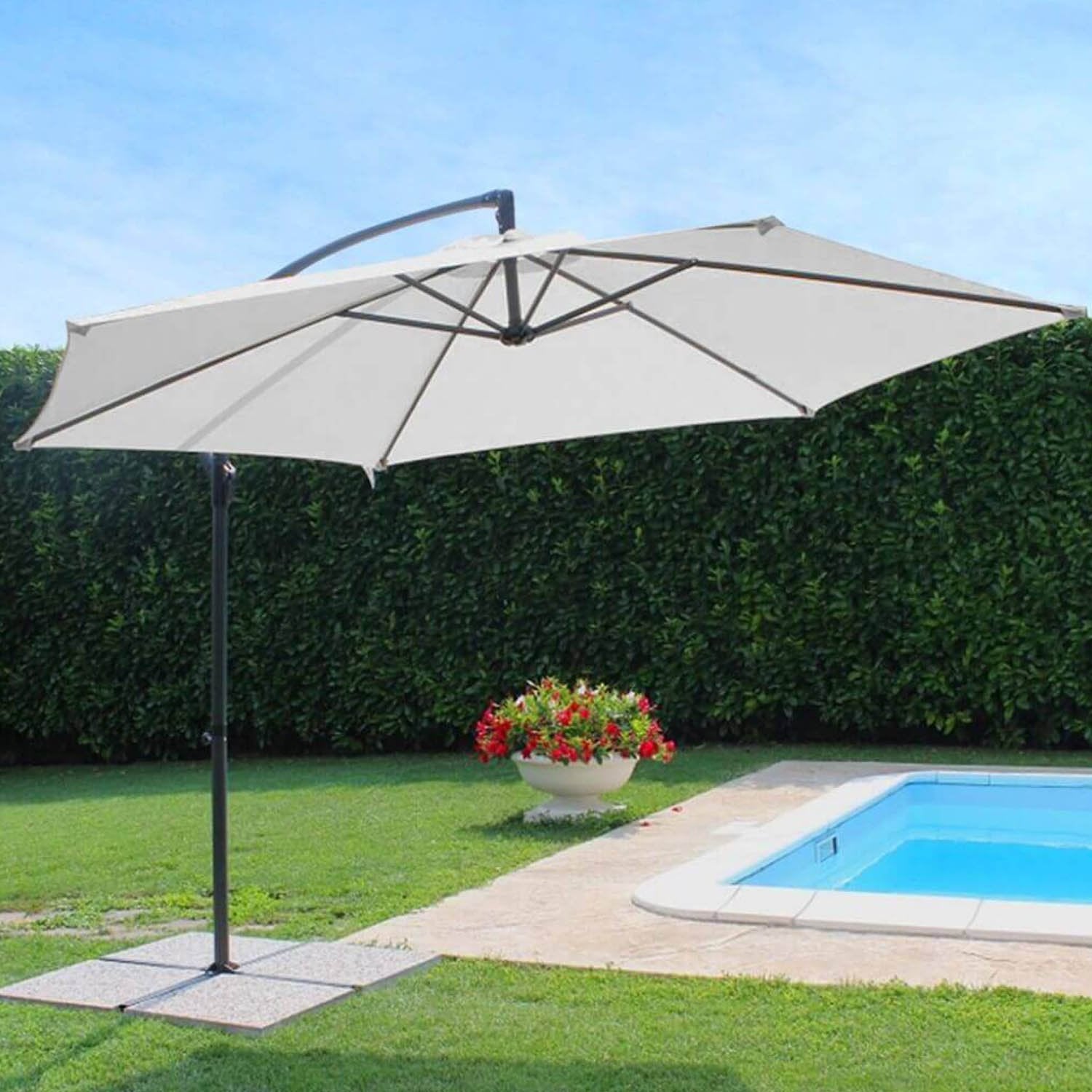 Ombrellone da giardino Ø 3 con telo in poliestere Bianco palo Nero antivento mod. Eris