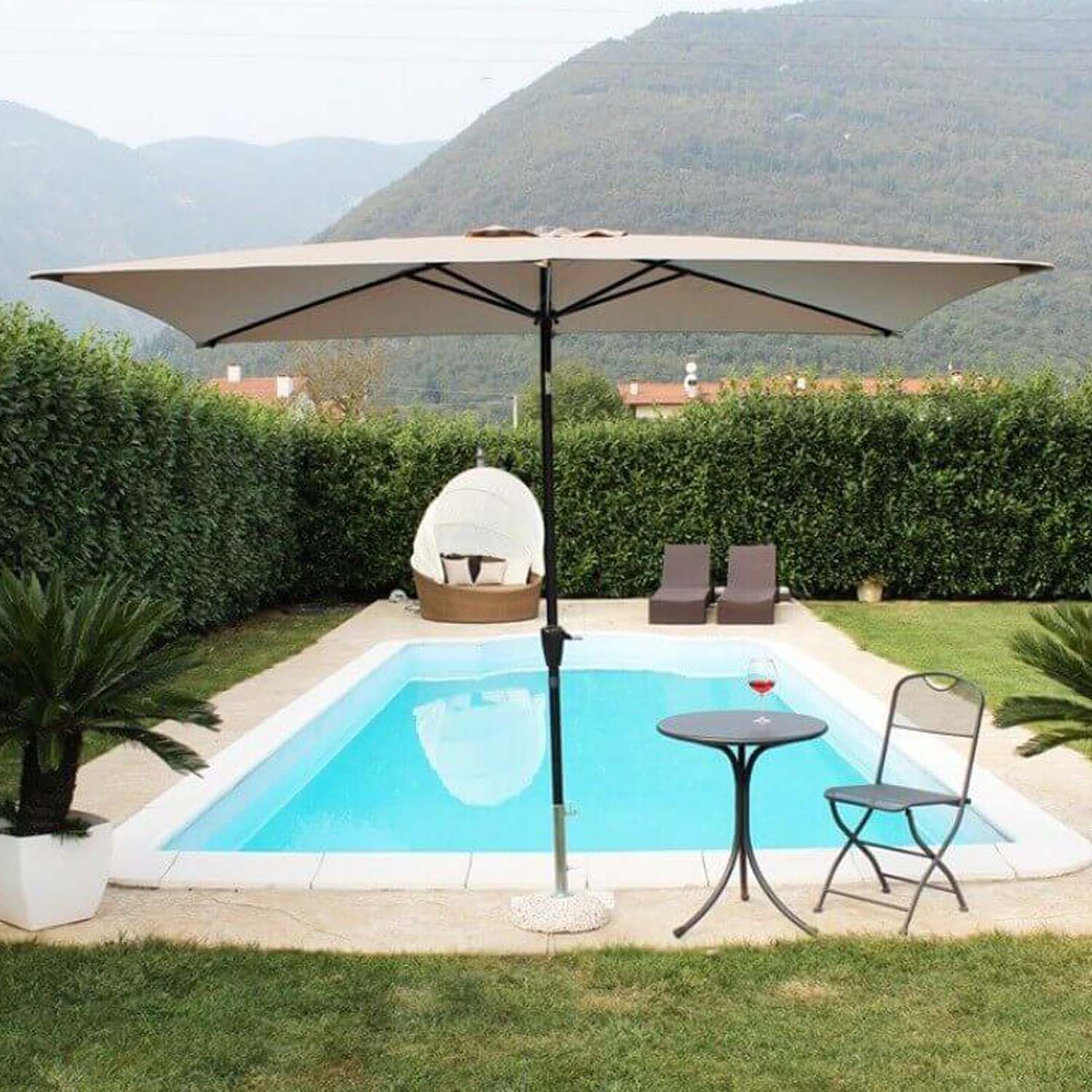 Ombrellone da giardino 2x3 con telo in poliestere Ecru palo Nero antivento mod. Poly Eco