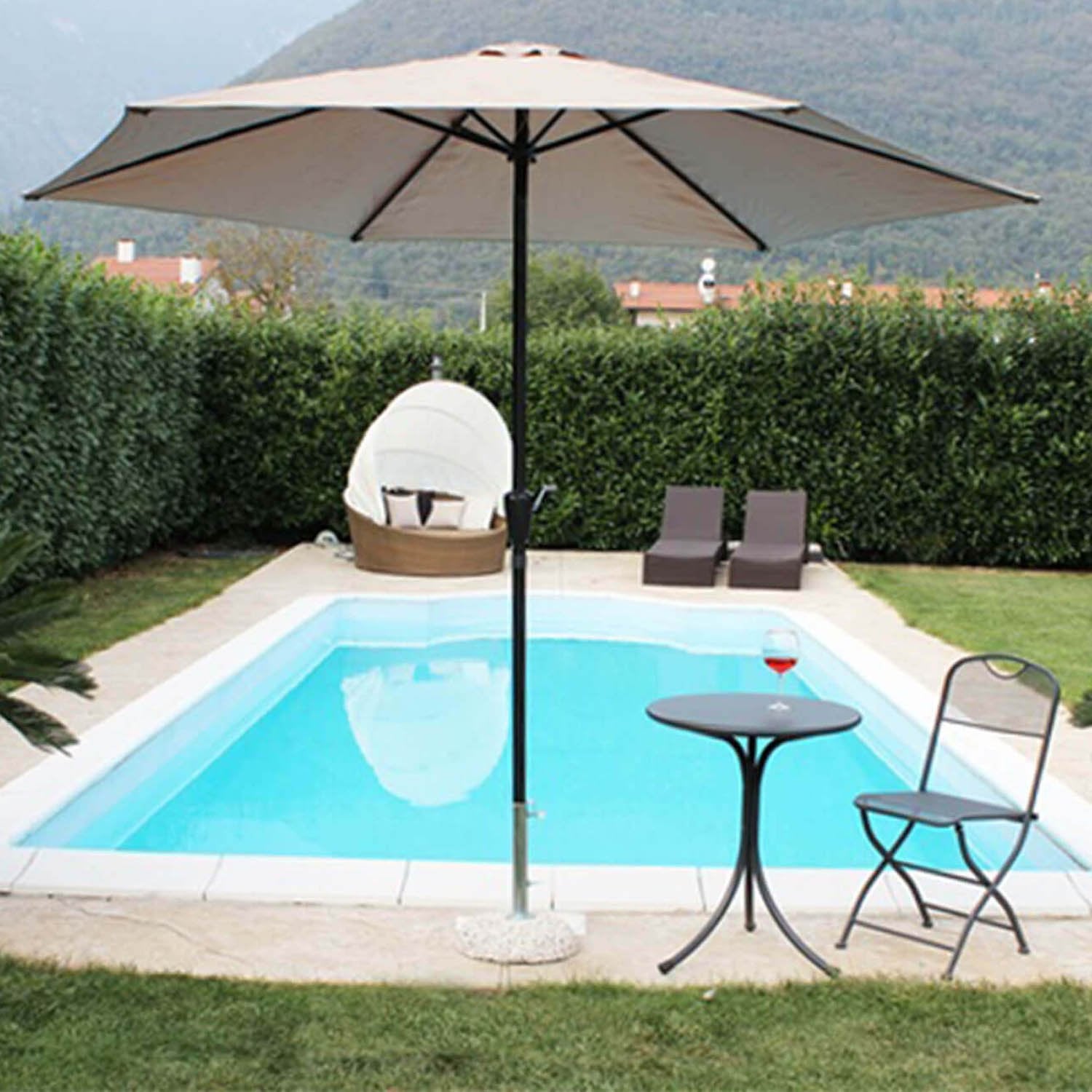 Ombrellone da giardino Ø 3 con telo in poliestere Ecru palo Nero antivento mod. Poly Eco