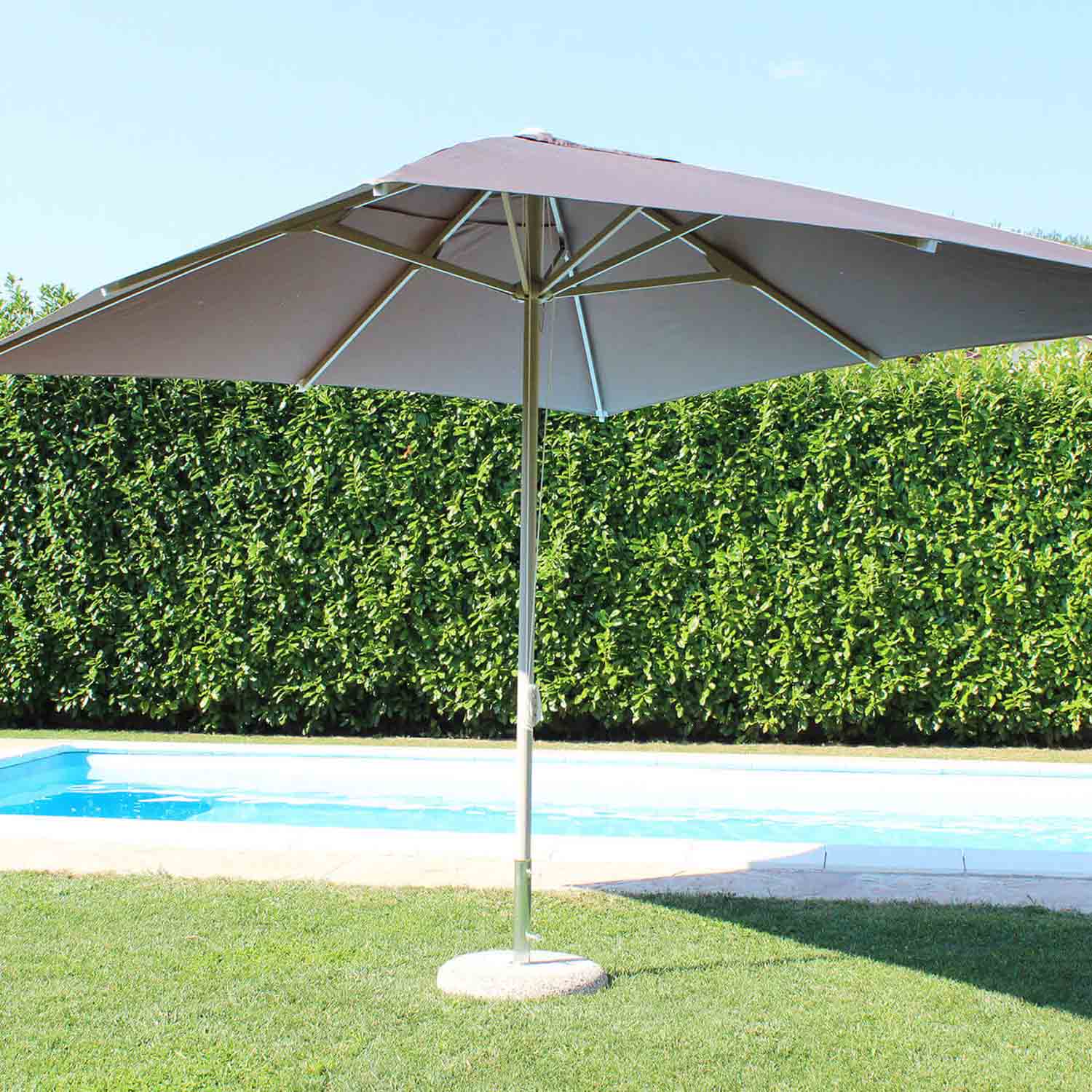 Ombrellone da giardino 3x3 con telo in poliestere Taupe palo Tortora antivento mod. Brian