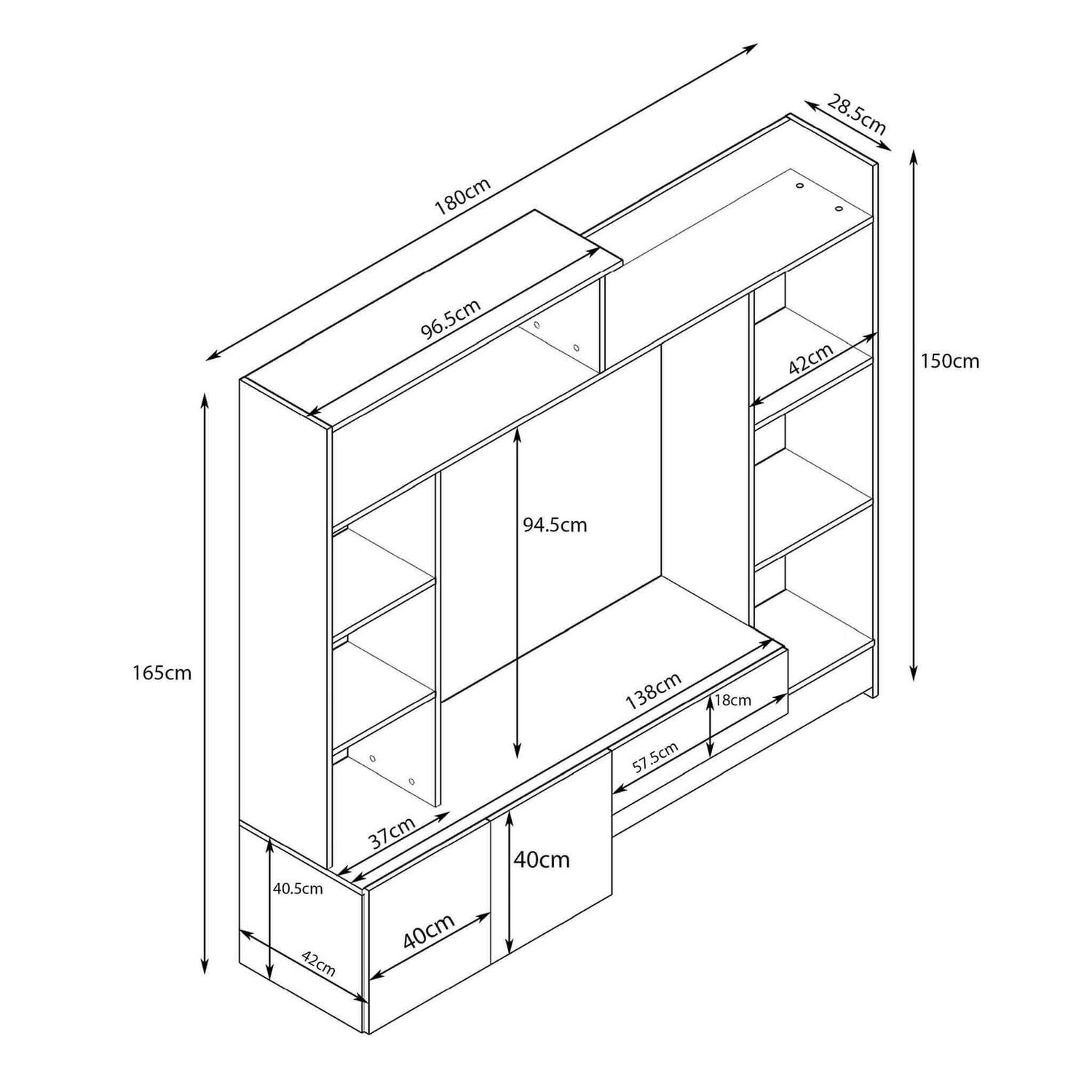 Parete attrezzata soggiorno di colore Grigio effetto cemento e Grigio scuro effetto cemento mod. Entry