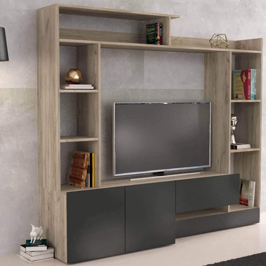 Parete attrezzata soggiorno di colore Antracite e Olmo mod. Entry