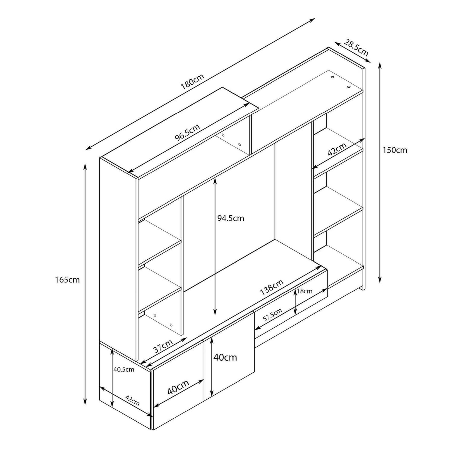 Parete attrezzata soggiorno di colore Antracite e Olmo mod. Entry