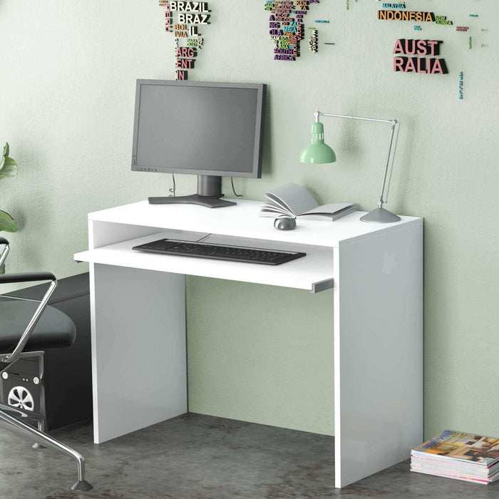 Scrivania porta PC con ripiano tastiera estraibile di colore Bianco mod. Perry