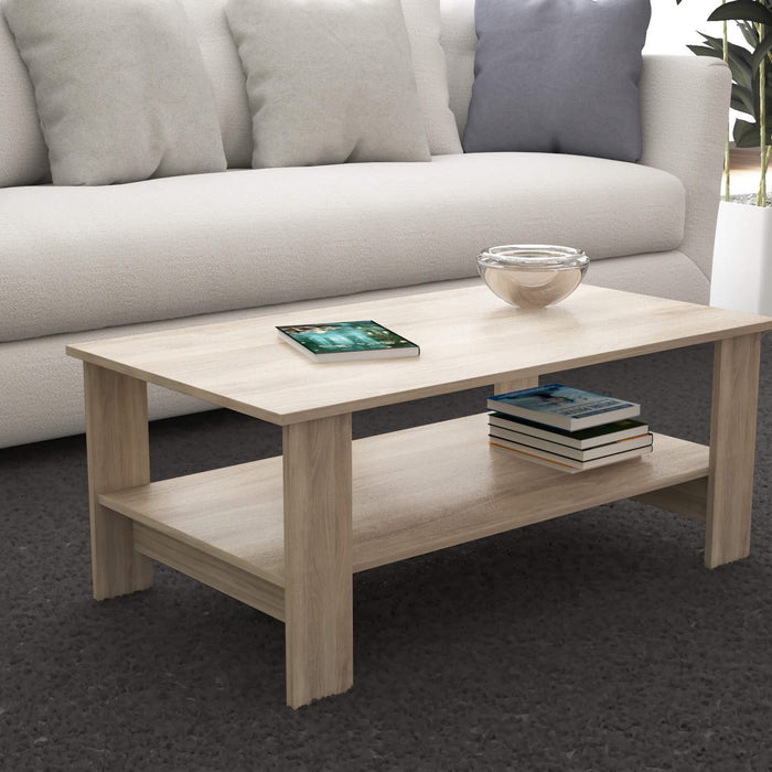 Tavolino da salotto di forma Rettangolare con ripiano inferiore di colore Rovere chiaro mod. Match
